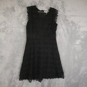 Amy Lynn‎ Womens Rowan Dress Solid Black V Neck Sleeveless Lace Overlay L New